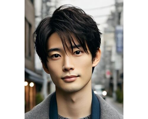 DALL·E 2024-11-12 12.09.44 - 1. A natural, relaxed depiction of a Japanese man in his 20s to 30s with 'dark ash' hair color, wearing a casual winter coat or sweater, set in an out2