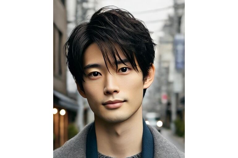 DALL·E 2024-11-12 12.09.44 - 1. A natural, relaxed depiction of a Japanese man in his 20s to 30s with 'dark ash' hair color, wearing a casual winter coat or sweater, set in an out2
