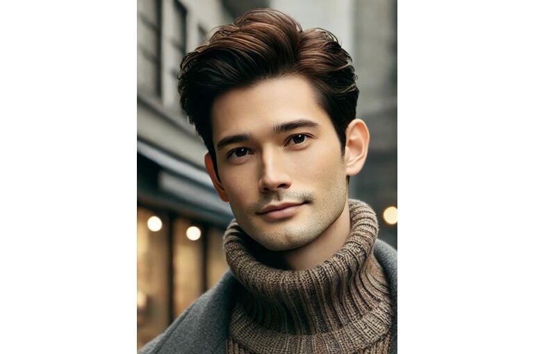 DALL·E 2024-11-12 12.09.44 - 1. A natural, relaxed depiction of a Japanese man in his 20s to 30s with 'dark ash' hair color, wearing a casual winter coat or sweater, set in an out