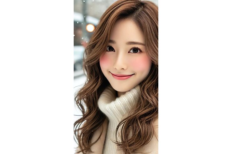 DALL·E 2024-11-13 09.35.11 - 1. A cute and natural depiction of a Japanese woman in her 20s to 30s with wavy hair styled in a playful, relaxed medium-length cut, wearing a soft, c2