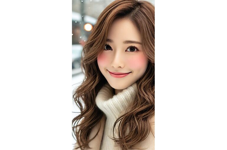 DALL·E 2024-11-13 09.35.11 - 1. A cute and natural depiction of a Japanese woman in her 20s to 30s with wavy hair styled in a playful, relaxed medium-length cut, wearing a soft, c2